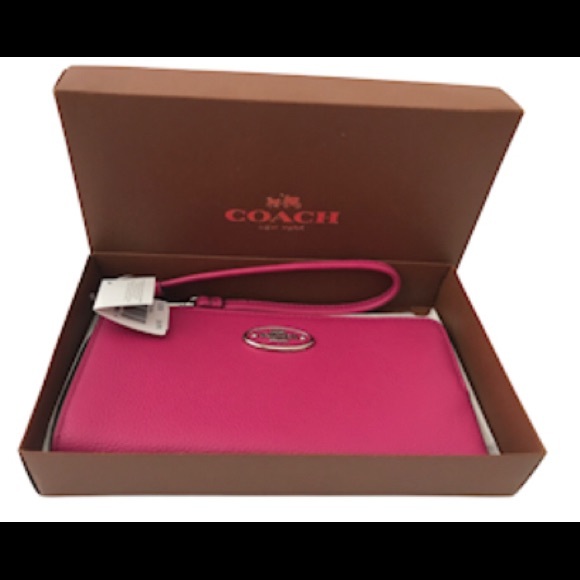 💕🆕 NWT Authentic COACH Fuchsia/Pink Leather Zippy Wallet/Wristlet - Picture 2 of 8